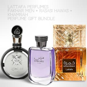Lattafa Fakhar + Khamrah + Hawas Men's Long Lasting Colognes Value Gift Bundle - 100ml (3.4 Fl oz) Premium Arabian Perfumes EDP Spray, Fresh Versatile Niche Fragrance