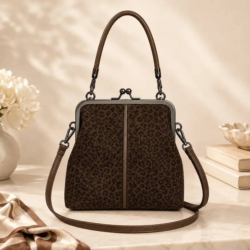 Women's Retro Leopard-Print Mini Crossbody Shoulder Bag - Casual Fashionable Patterned Bag, Elegant Travel Ready Everyday Commuter Christmas Gift, Casual Fashion Bag