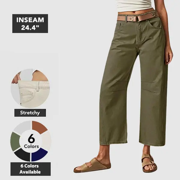 Flamingals Solid Stitch Detail Mid Waist Crop Baby Barrel Pants Without Belt Casual Summer Vibes Flamingals Solid Stitch Detail Mid Waist Crop Baby Barrel Pants Without Belt Casual Summer Vibes