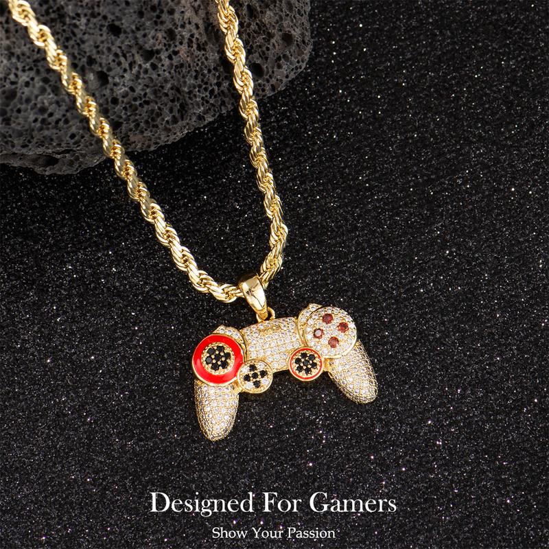 Holylegend 14K Real Gold-Plated Game Controller Necklace, Statement necklace,Sony-Inspired CZ Diamond Pendant, 24" Cuban & Rope Chain, Hip Hop Jewelry Gift for PlayStation Fans Holylegend 14K Real Gold-Plated Game Controller Necklace, Statement necklace,Sony-Inspired CZ Diamond Pendant, 24" Cuban & Rope Chain, Hip Hop Jewelry Gift for PlayStation Fans