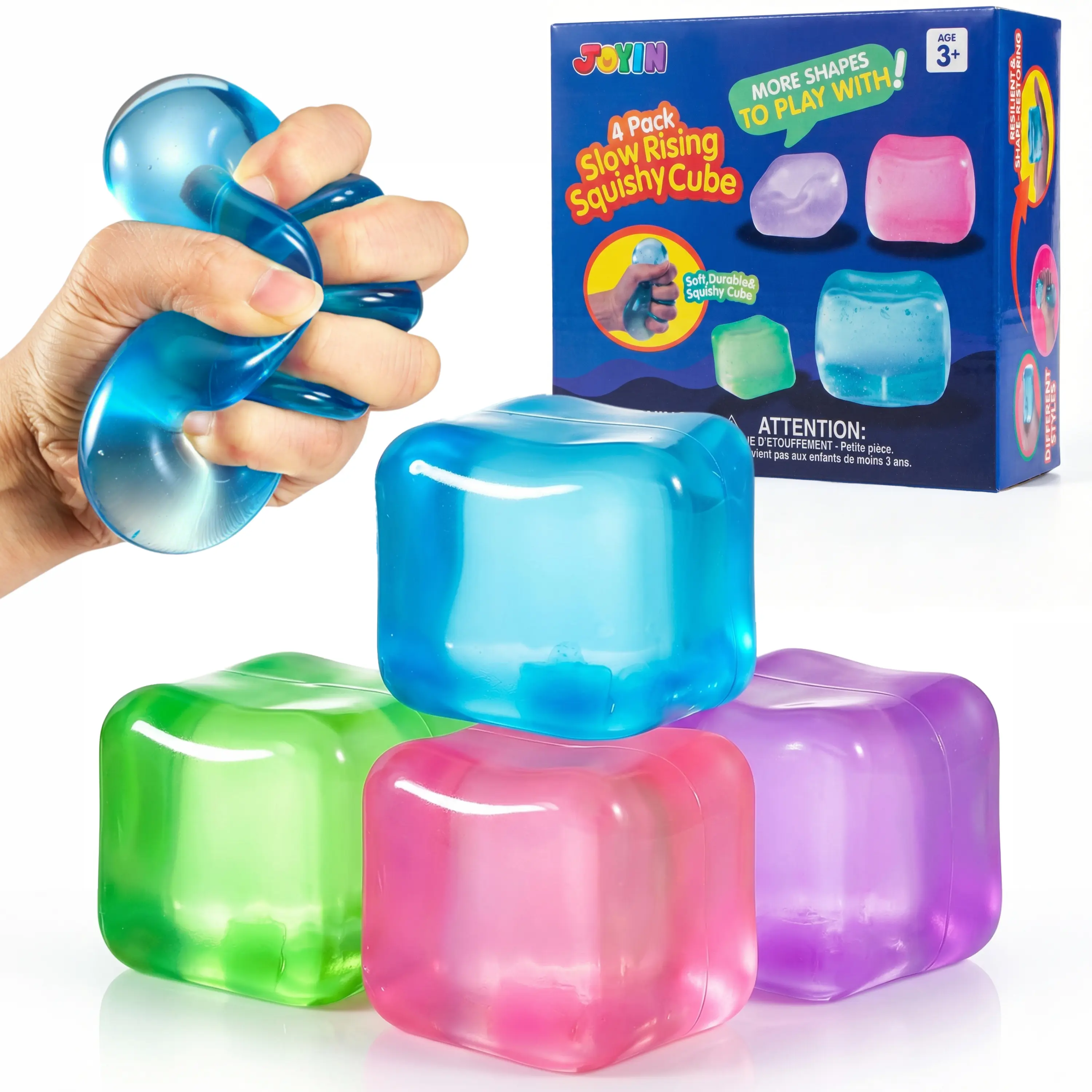 JOYIN 4 Pack Stress Cube, 2'' High Density Cube Fidget Toy, Stress Relief with Slow Rising Sensory Squishy Toys for Kids Adults, Birthday Gifts, Party Favors, Classroom Prizes for Boys Girls Candy Colors/Jelly Color,/Swirl Color,can choose Quick rebound