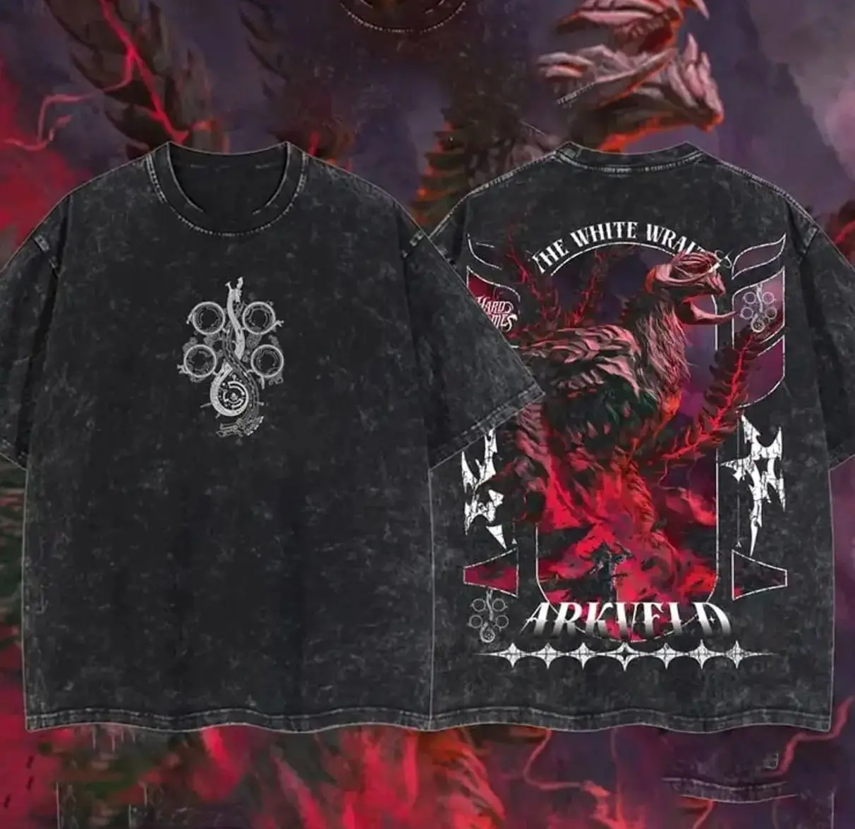 Monster Hunter Wild ARKVELD - THE WHITE WRAITH 11.11 Retro Vintage Unisex Oversize Anime Manga Acid Washed Heavyweight Cotton T-shirt, Anime Merch, Gift For Anime Fan. Menswear Oversized IPL