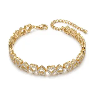Heart Tennis Bracelet Gold or Silver Stainless Steel Adjustable 21cm Dainty Sparkly Heart Link Bracelet Minimalist Jewelry Gift for Her