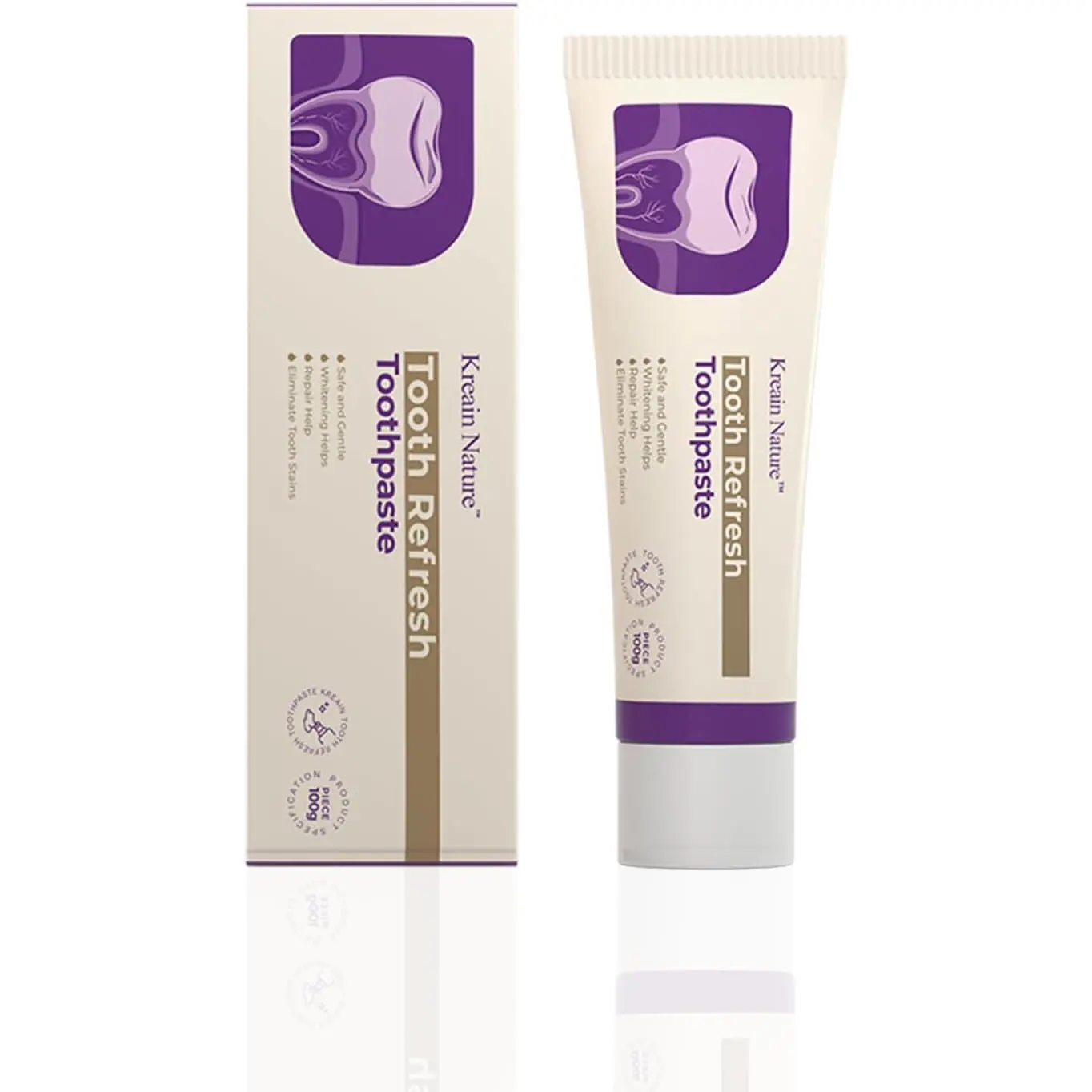Kreain Nature Whitening Toothpaste, Fresh Breath Formula, Natural Oral Care & Enamel Repair, Helps Remove Coffee, Tea & Wine Stains, Fresh Minty Gel, 3.5 Oz Tube
