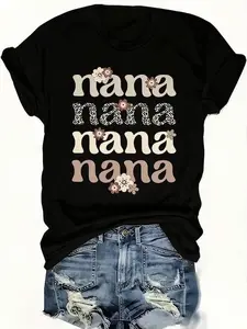 Crew Neck T-Shirt - Fashionable Womens Cute Nana Graphic Print T-Shirt - Casual Short Sleeve Crew Neck Top - Lightweight & Breathable for Spring & Summer Wardrobe