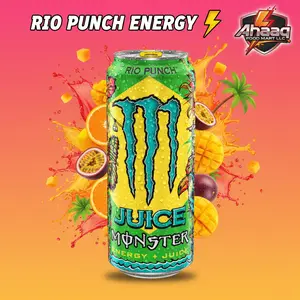 Monster Energy Juice Rio Punch 16 fl oz Cans Tropical Punch Flavor 160mg Caffeine 2 Pack or 4 Pack for Gaming Workouts & Long Shifts