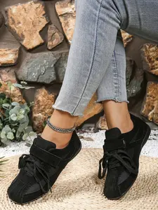 Women's 2cm Flat Retro Trainer Shoes, Breathable Synthetic Leather Upper, Laces & Velcro Closure, Non-Slip Rubber Sole, Casual Daily Wear