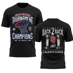 St John’s Red Storm 2026 Big East Tournament Back 2 Back Champs T-Shirt Printed Tee Pure Cotton Fabric Casual Streetwear Crew Neck Short Sleeve T-Shirt Trendy Tops for Women for Men, Perfect Gift