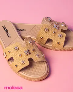 MOLECA Flat Sandals with Golden Embellishments – Casual Chic Summer Slides 2025 Decor Women Girl Footwear Walking Shoes