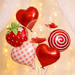 Strawberry-themed Balloon Set,Birthday Balloon Set,Heart-shaped Lollipop Foil Balloons,Children's First Birthday Party,Outdoor Decorations,Scene Setup Props,Party Favors,Anniversary Decorations