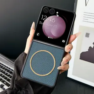 Luxury Magnetic Charging Case for Samsung Galaxy Z Flip 3 4 5 6 7 ZFlip7 ZFlip6 2-piece Set For Magsafe Shockproof Soft Cover