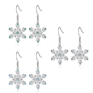 Snowflake Earring Set Clear Cubic Zirconia Sparkle Hook Dangle Drop Earrings for Women 1.7inch Christmas Accessories Statement Jewelry Ideal for Festive Looks