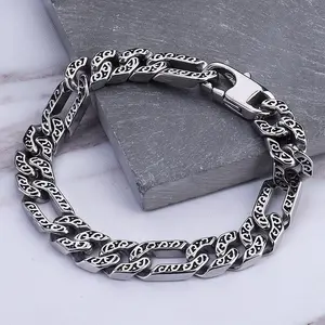 GTHIC Retro Punk Pattern Stainless Steel Bracelet Minimalist Biker Jewelry for Men Women Daily Wear