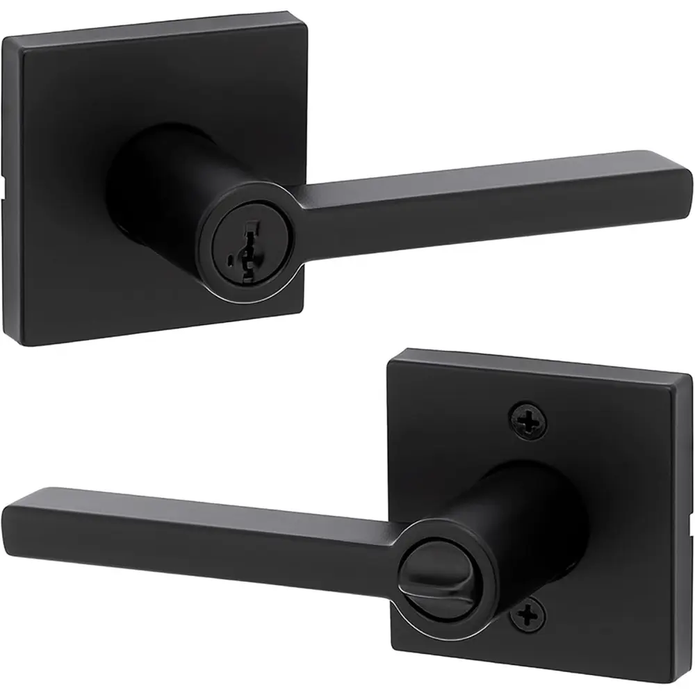 Matte Black Entry Door Handle with Locks - Keyed Reversible Lever, Easy Install, Home Security Pick-Resistant SmartKey Rekey, Microban Protection, Fits Standard Doors, 2 Keys (for Front Entrance)