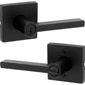 Entry Door Handle with Lock and Key, Secure Keyed Reversible Lever Exterior, For Front Entrance and Bedrooms, Matte Black, Pick Resistant Smartkey Rekey Security and Microban