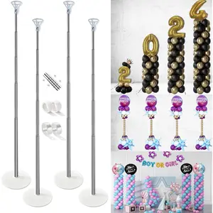 Balloon Column Stand Kit Set of 4, 7ft Balloon Arch Kit with 2 Ballon Strip, Telescopic Pillar Balloon Stand, Birthday, Graduation, Halloween Decorations