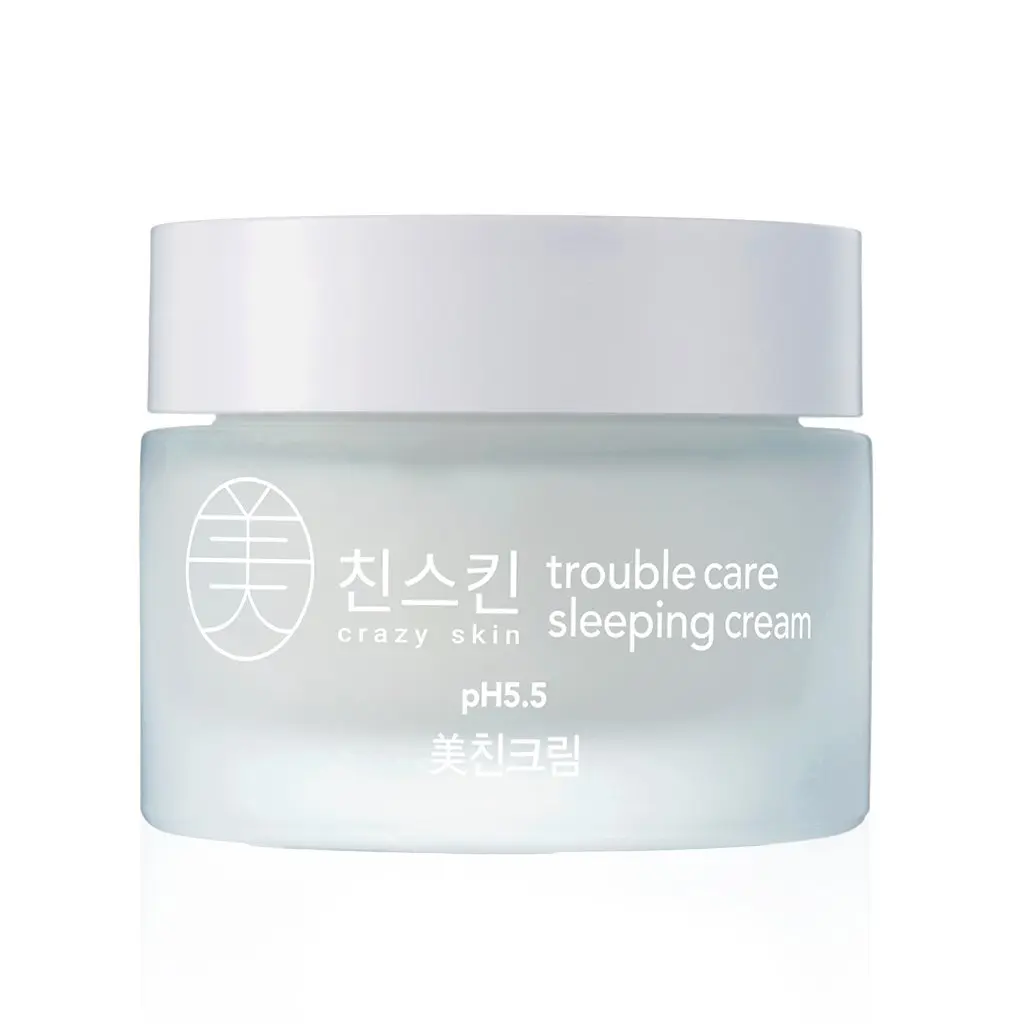 CRAZY SKIN Skin Repair Trouble Care Overnight Sleeping Face Mask 1.76oz | Centella + AHA/BHA Cream | Moisturizer for Acne-Prone Skin | Pore Minimizer Cream Mask with Eggplant Extract, Salicylic acid