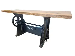 Adjustable height live edge oak top machine base accent back couch table