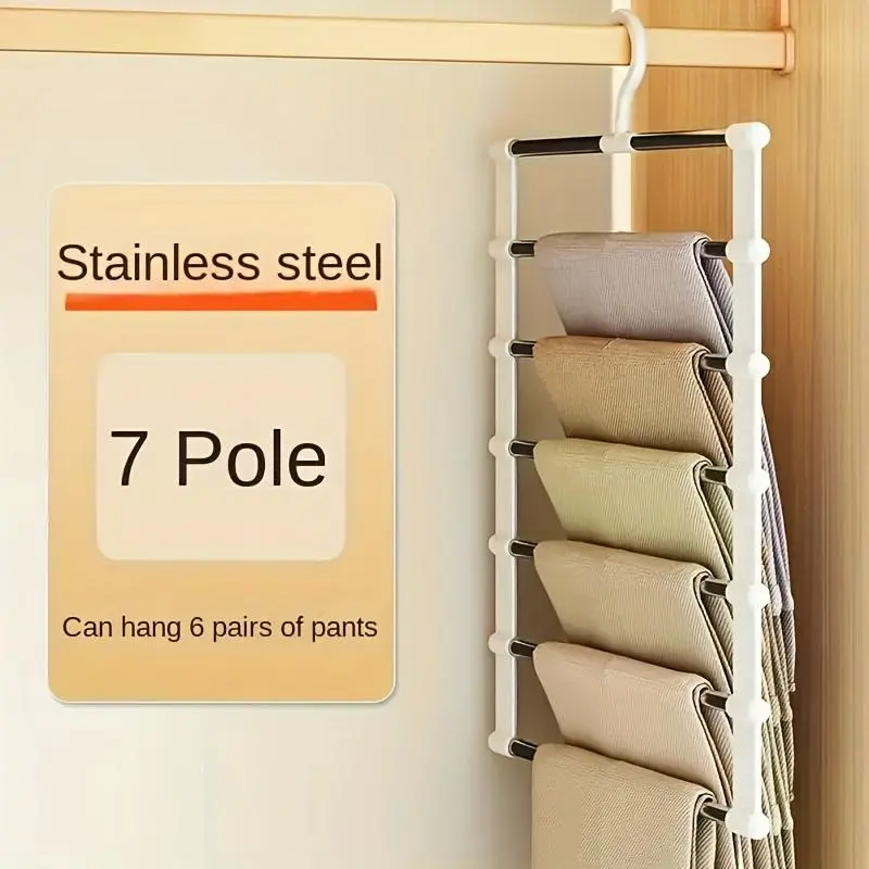 Foldable Pants Hanger, 1 Count Multi-layer Pants Hanger, Space Saving Pants Rack, Clothes Organizer for Home Bedroom Wardrobe, Hanging, Pant Hangers, Folding Hangers, Space Saver Hangers