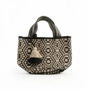 Wayuu Mochilon Handwoven Tote Bag with Double handle and Tassel Detail for Everyday Use