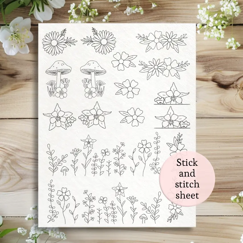 stick and stitch embroidery patterns, full page floral, pocket patterns embroidery stencils