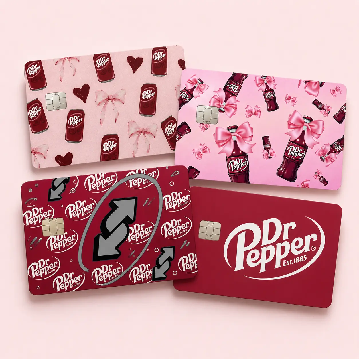 Red Soda Can Card Skin Sticker Set – Pink Bow & Heart Debit Credit Card Wrap Cover, Cute Aesthetic Bank Card Decal