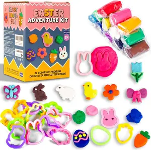 Easter Basket Stuffers Essentials, 12 Colors Modeling Dough & 12 Easter-Shaped Cutters in 6-Inch Egg, Easter Non-Candy Treat Bag Fillers, Giveaways & Easter Gift for Kids