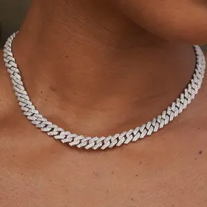 8.5mm Diamond Prong Cuban Necklace - White Gold - Shop Greenish Spring Glow Up Sale