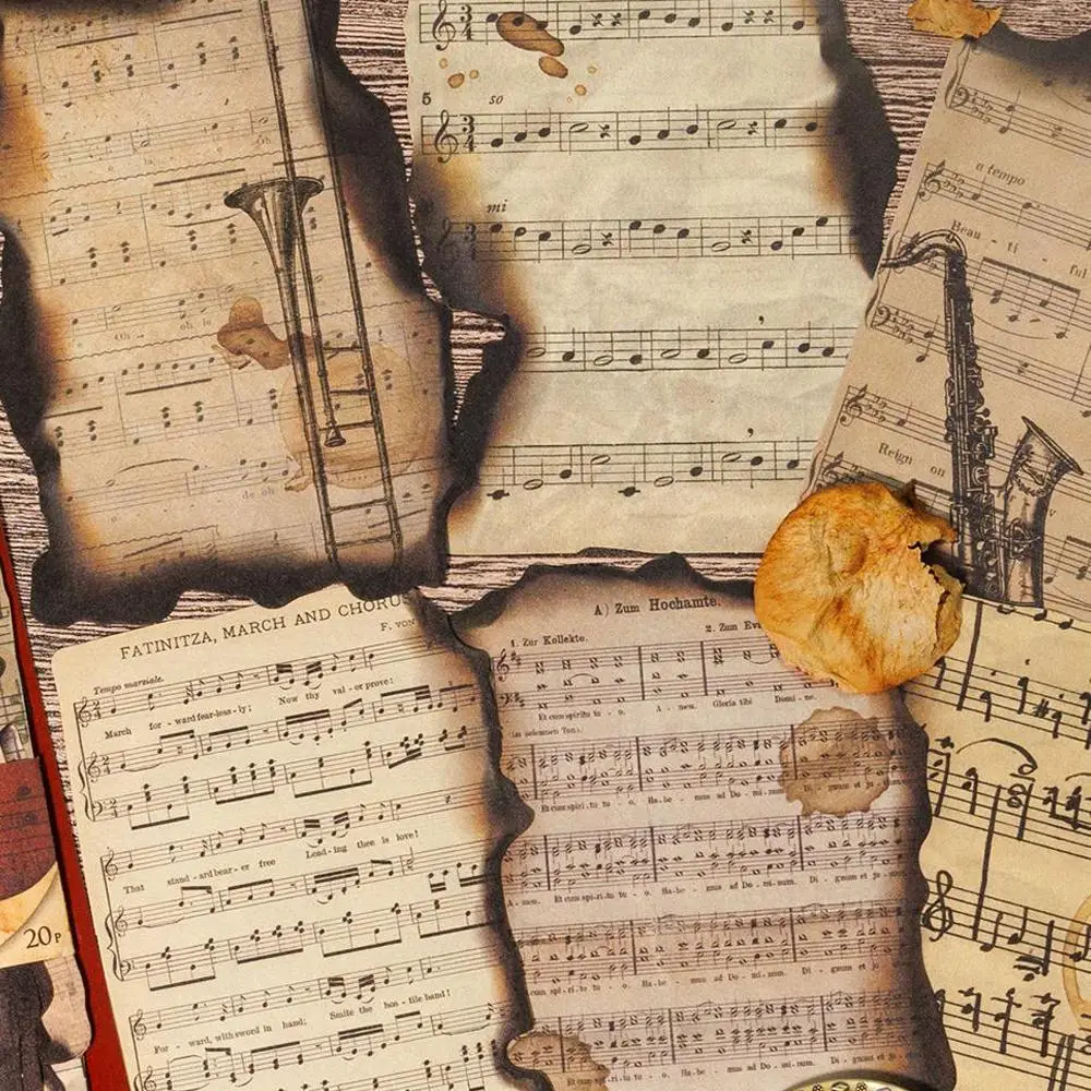 Vintage Music Note Design Material Paper, 20pcs Creative Material Paper Card, Multipurpose Background Craft Paper for Scrapbooking Diy Card Making, Mu