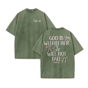 Psalm 46:5 Print Unisex Acid Wash Tee Vintage Faith Casual Top Unisex God Is Within Her Acid Washed T-Shirt Christian Graphic Tee