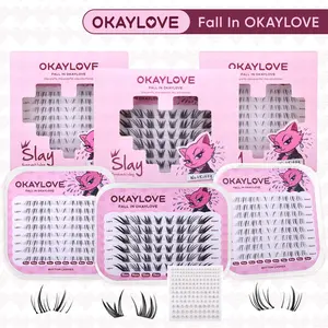OKAYLOVE Feline Lash Clusters Cat Eye Upper Eyelash Clusters| Lower Lash Clusters Normal | Pre-made Glue Slay Style Invisible Eyelashes Clusters Self Adhesive Bottom Lash Clusters Only Lash CLusters