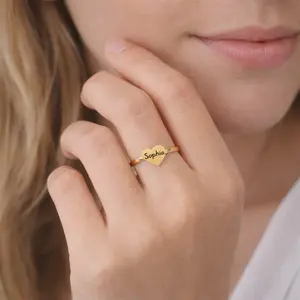 Personalized Heart Name Ring | Custom Engraved Name Ring | Gold/Silver Minimalist Ring | Gift for Her
