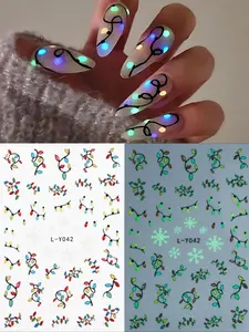 Glow-In-The-Dark Christmas Nail Stickers, Y2K Snowflake & Lantern Designs, Perfect for Holiday Parties & New Year Nail Art