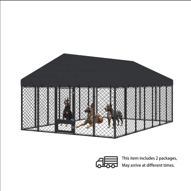 MAISON BACKYARDS Large Walk-In Outdoor Dog Kennel (2-3 Pack Delivery), 3mm Anti-Rust Steel Enclosure, Secure Double Locks, 6.4ft Easy Access, 10x20 Mesh UV-Resistant Waterproof Shade Roof, All-Weather Use for Large Dogs