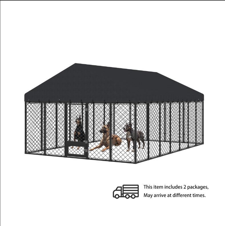 【2 packages Delivery】Heavy Duty Outdoor Dog Kennel with Secure Double Locks and Waterproof & UV Resistant Roof Cover,All Weather Resistant Anti-Rust Metal Enclosure for Large Dogs