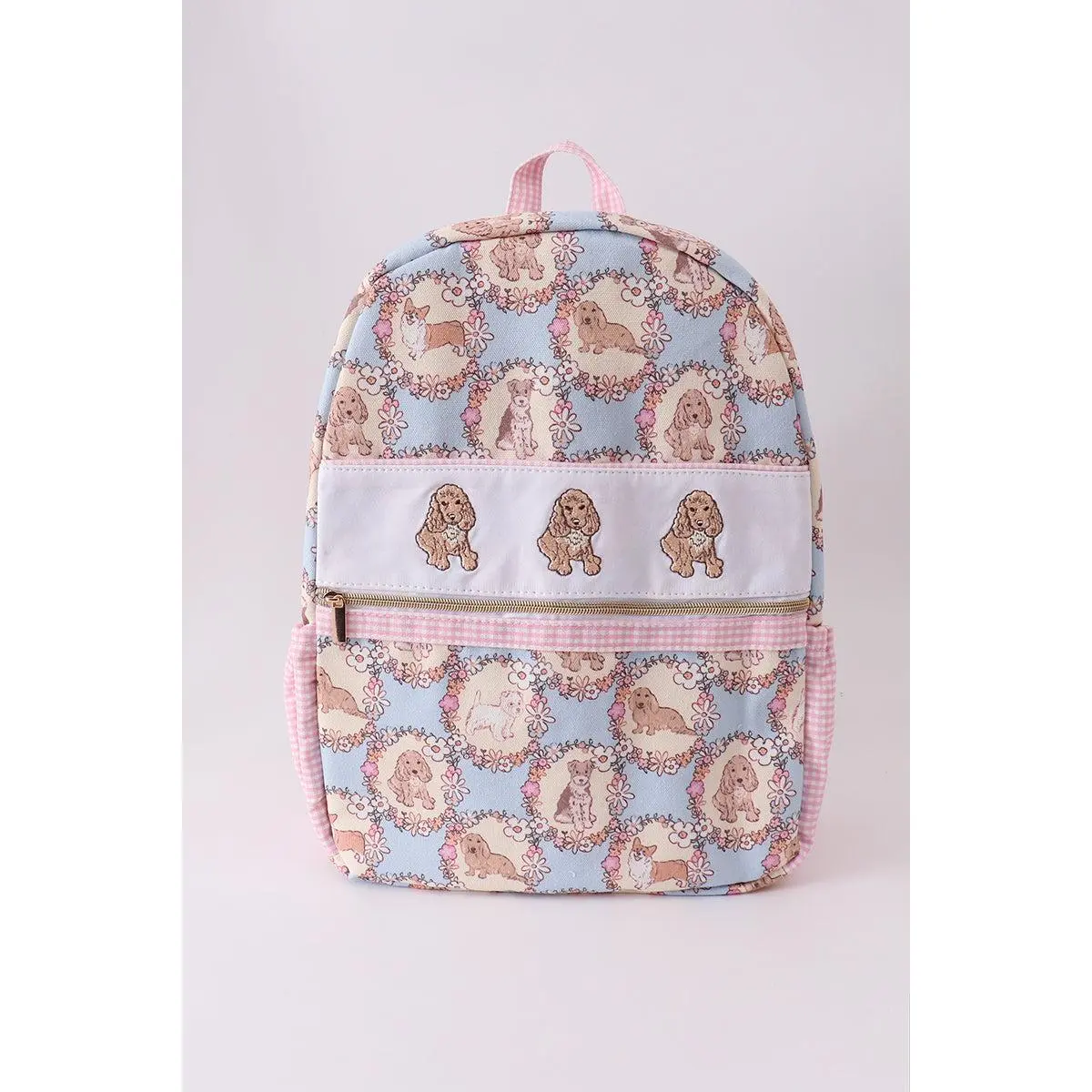 Pink puppy embroidery backpack
