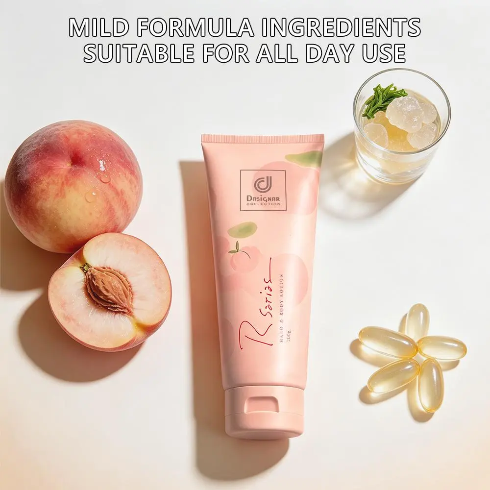 【Rsarias】Juicy Peach Scented Body Lotion, Lightweight Moisturizer for Dry and Sensitive Skin, Gentle Daily Body Care Cream for Men and Women, Mild
