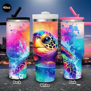 1 pc 40 oz colorful sea turtle splash tumbler with lid and straw, winter insulated travel mug, gift for women and men, ideal for Valentine’s Day, Easter, birthday gifts, iced/hot coffee cup