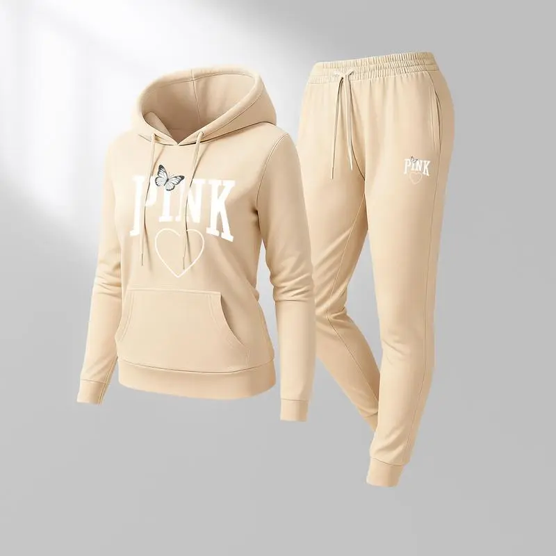 Women’s Pink Heart Print Hoodie and Drawstring Track Pants Set, Casual Two-Piece Sportswear Outfit, Long Sleeve Hooded Jacket & Pants, Fall Winter Everyday Wear, Comfortable Indoor Outdoor Athleisure Tracksuit Set Women’s Pink Heart Print Hoodie and Drawstring Track Pants Set, Casual Two-Piece Sportswear Outfit, Long Sleeve Hooded Jacket & Pants, Fall Winter Everyday Wear, Comfortable Indoor Outdoor Athleisure Tracksuit Set