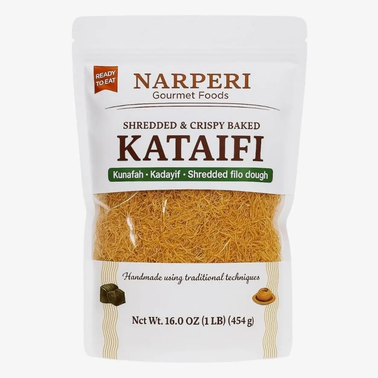 Narperi Gourmet Kataifi, Shredded Crispy Filo Dough, 1 lb, Vegan, Ready-to-Eat