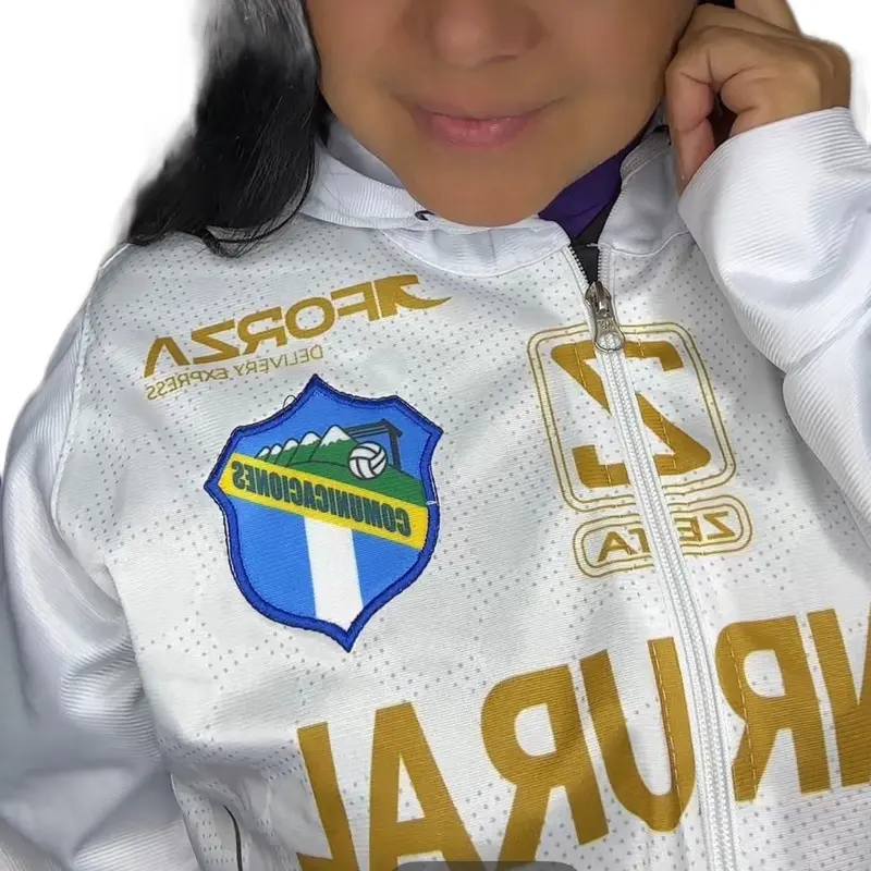Communicaciones Embroidered Logo Jacket - White with Gold Accents and Team Crest
