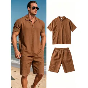 A Set of Slim-fit Men's Quick-dry Moisture-wicking Linen Pants with an Adjustable Elastic Waistband. Lightweight and Breathable with a Regular Fit, Suitable for the Beach, Hiking, Evening Wear, and Casual Street Style. Classic American Style