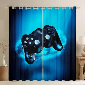 Gaming Curtain,Game Gamer Curtains,Playing Video Game Window Treatments Drapes with Grommets Game Controller Window Curtain,Set of 2 Panels Blue