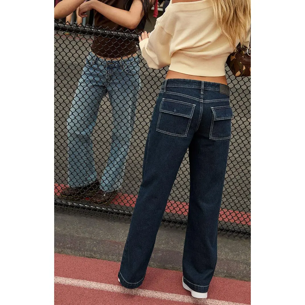 Pacsun Women's Casey Low Rise Baggy Jeans Contrast Stitch Rinse Denim