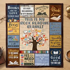 Book Reading Blanket – “This Is My Book Reading Blanket” Cozy Throw, Library Lover Gift, Reading Quotes Blanket, Soft Fleece Blanket for Bookworms, Book Lover Home Decor