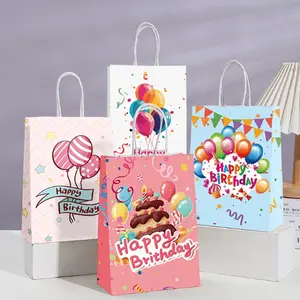 12pcs Birthday Balloon Gift Bags, Cowhide Paper Handle Bags, Party Candy Bags, Perfect for Cartoon Theme Parties, Weddings, Birthdays, Baby Showers