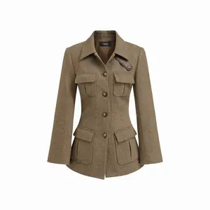Cider [size 2-10] Wool-look Collar Button Pocket Cinched Waist Jacket