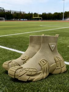 men's solid color high top slip on boots, casual comfortable anti-slip & wear-resistant outdoor sports boots, fashionable boots for outdoor activities, men's athletic shoes