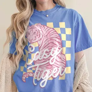 Easy Tiger Graphic Tee: Comfort Colors Vintage Checkerboard Shirt