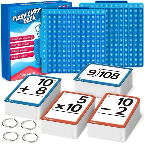 Torlam Math Learning Tool Kit - 12x12 Washable Durable Silicone Board, Multiplication Flash Cards, Times Table Chart, POP Fidget Chart, Dry-Erase Markers, Unisex Neurodivergent Kids Toys for Ages 6+, 1st-6th Grade Cool Gifts